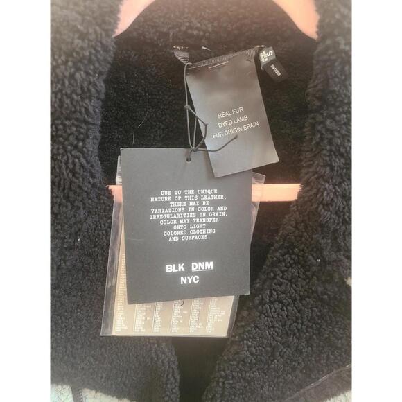 $1475 S BLK DNM MEN BLACK SHEARLING FUR LEATHER BIKER BOMBER FLIGHT B-3 JACKET - Picture 5 of 8